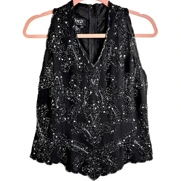 JMD New York Sequinned Sleeveless Blouse, Medium, Vneck, Black, Party Event Chic - Picture 1 of 12